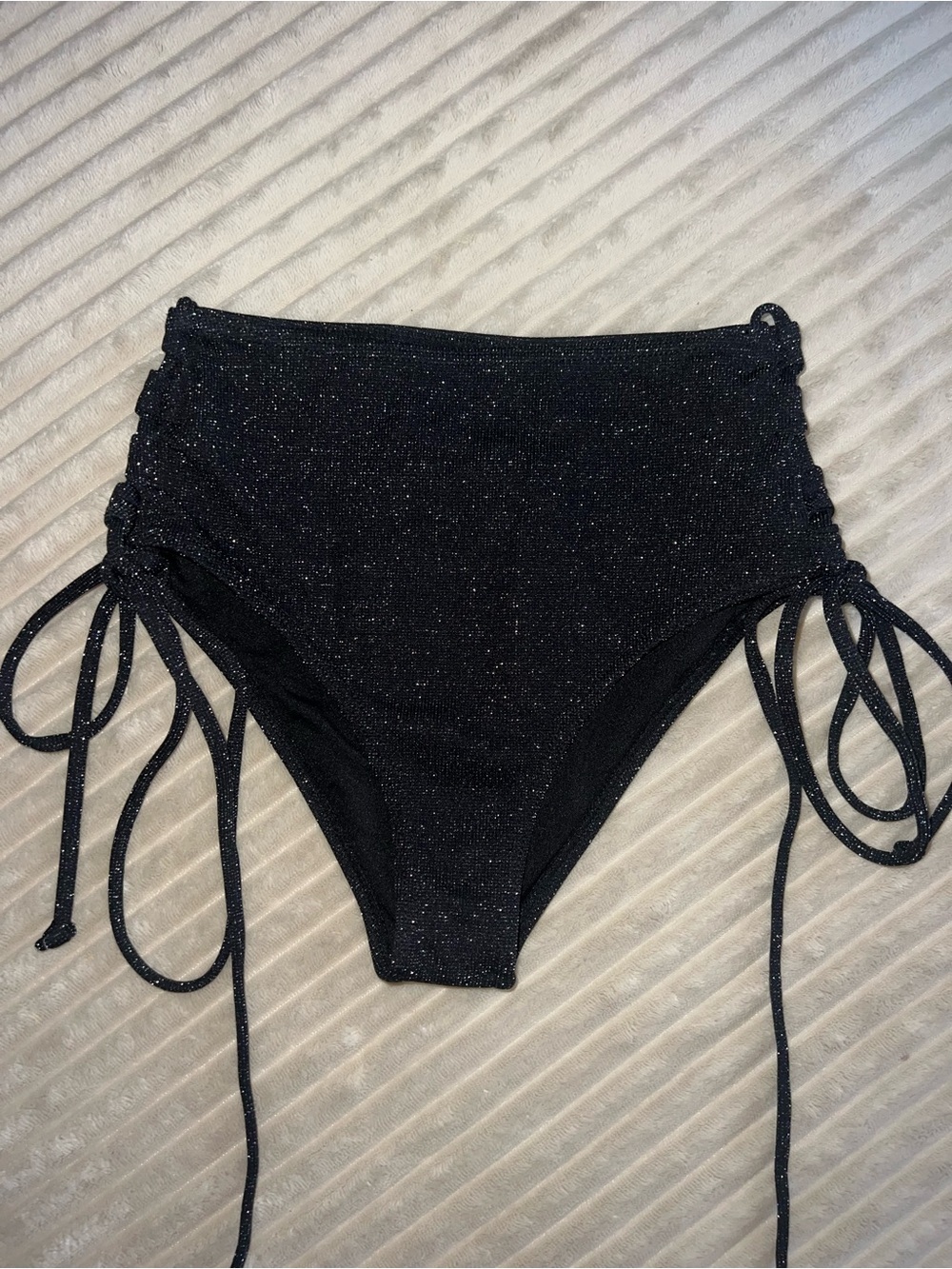 High-Waist Sparkle Black Bikini Bottoms (size large but fits like a medium)